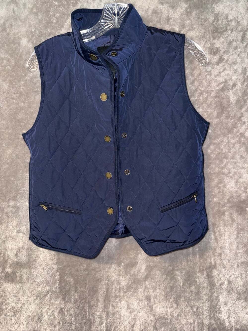 Talbots Petites Quilted Snap-Front Vest Navy Size P
